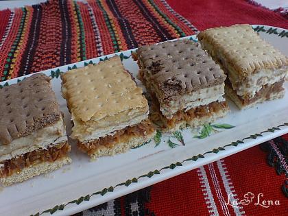 Prăjitură fără coacere cu mere, biscuiți și budincă