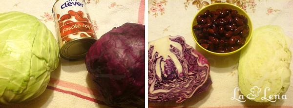 Salata de fasole, varza rosie si alba - Pas 1