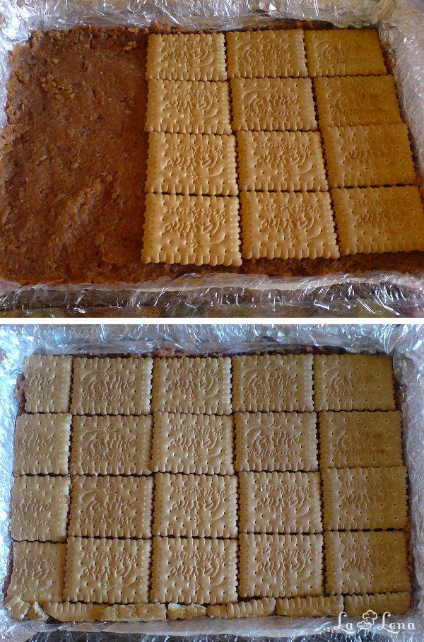 Prăjitură fără coacere cu mere, biscuiți și budincă - Pas 5