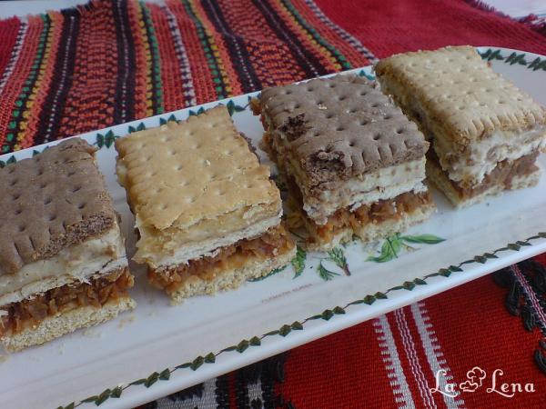 Prajitura fara coacere cu mere, biscuiti si budinca